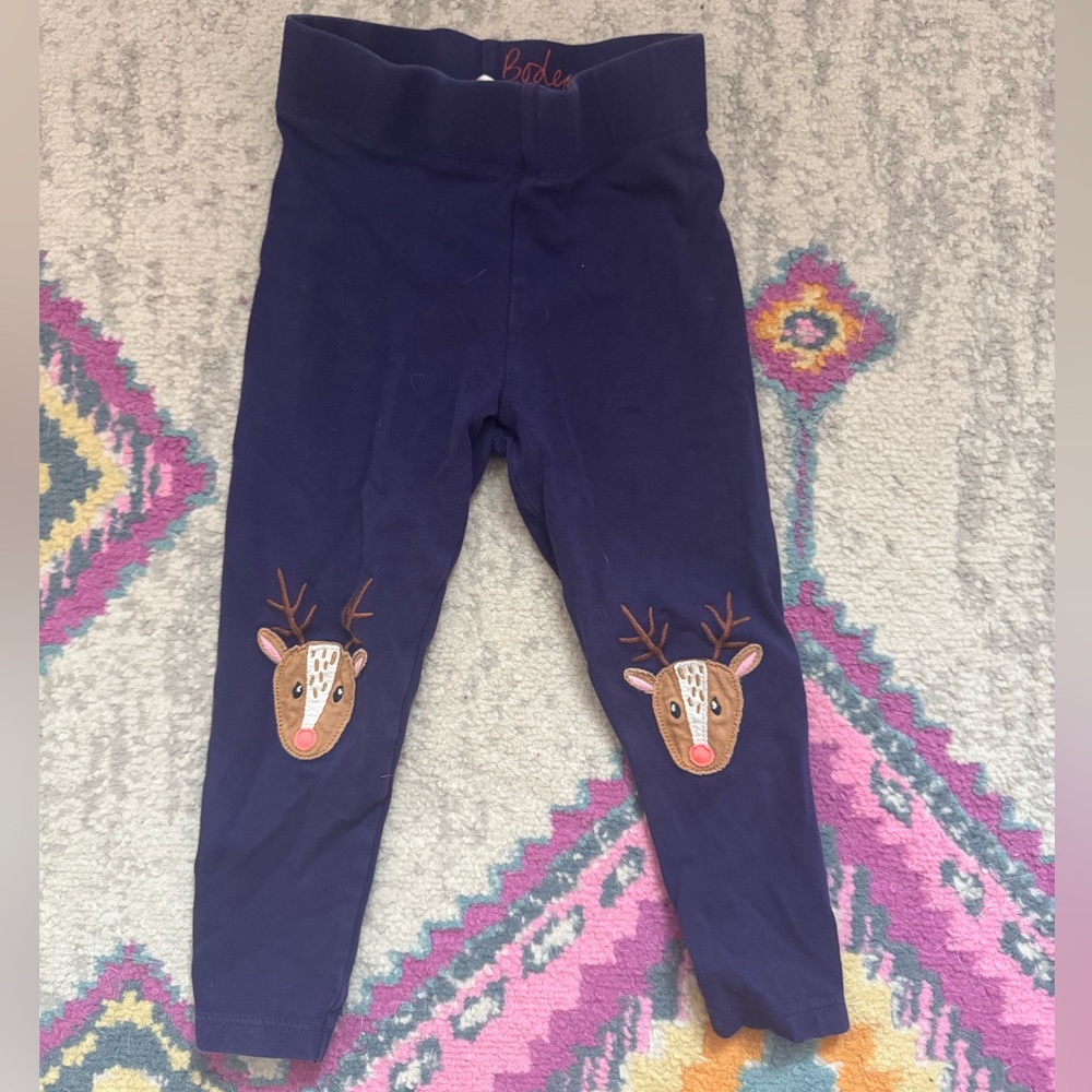 Mini Boden Christmas Navy Reindeer Leggings size 3T